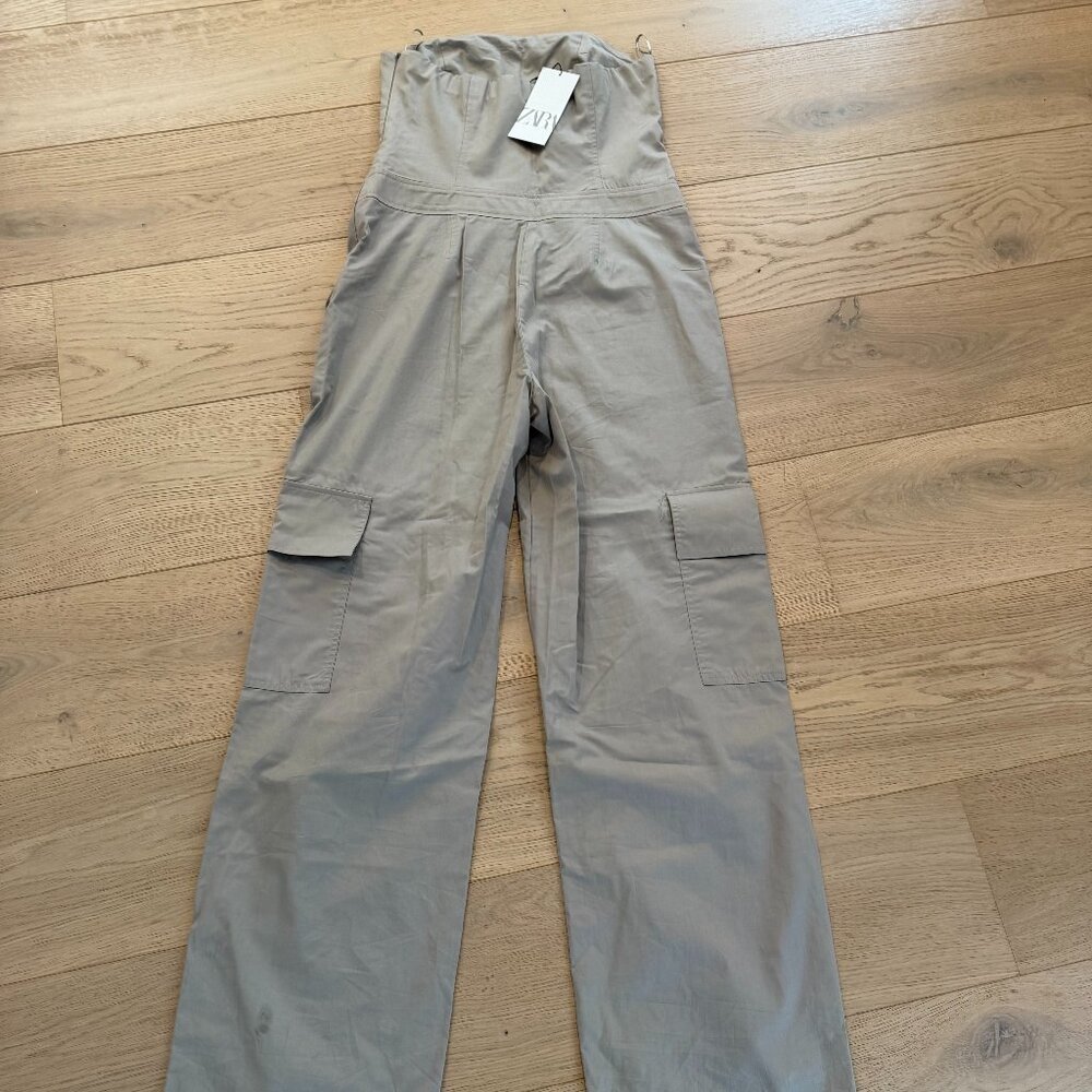 ZARA BRAND NEW w/TAGS STRAPLESS CARGO JUMPSUIT KHAKI- SIZE M